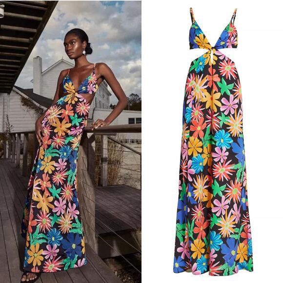 PatBo NWT Aster Cut Out Maxi Dress in Multi-Color Black Floral - Picture 3 of 6